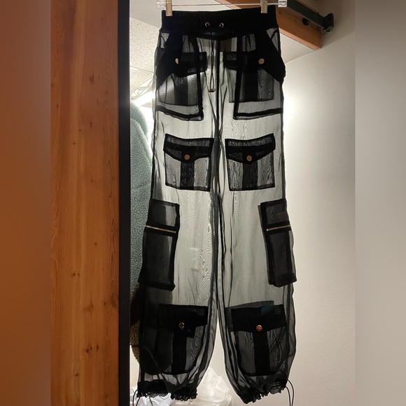 Audette Black Cargo Jogger Sheer Pants XS - Picture 12 of 16